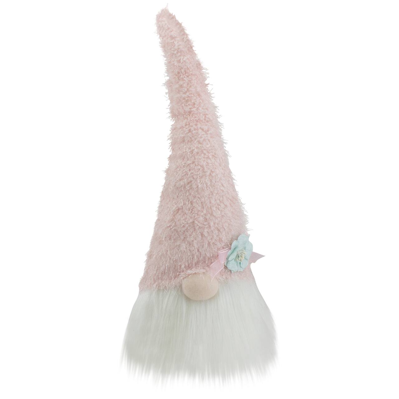 16" Pink & White Easter Gnome Head with Blue Flower